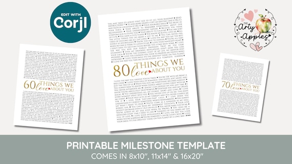80 reasons we love you, 80th birthday editable template, digital download, 80 things we love about you, edit on corjl birthday printable, Q2