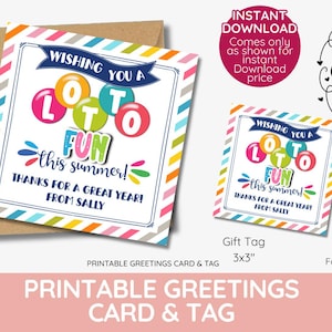 Etiqueta de regalo de agradecimiento para boletos de lotería imprimible, deseándole diversión con la lotería este verano, tarjeta de agradecimiento para maestros, personal de la escuela PTO PTA, gracias