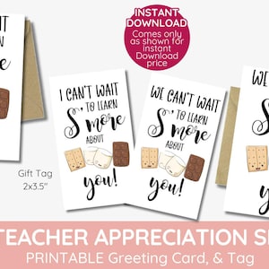 I can’t wait to learn S’more about you! gift tags & card, new teacher, new class students, S&#39;more tag, church community, instant download
