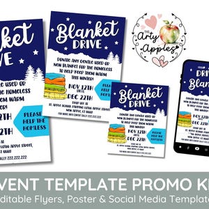 Redigerbar affisch för insamling av filt, redigerbar filt i nöd, mall för flygblad för hemlösa, PTA-tema, PTO-evenemang, inkluderar mall för sociala medier