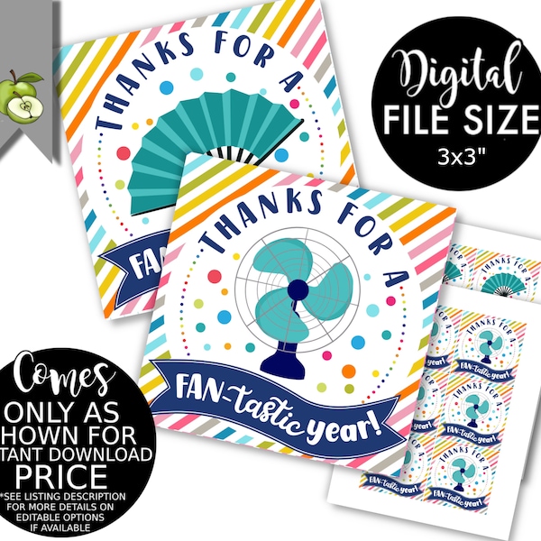 Thanks for a Fan-tastic year school gift tag, teacher appreciation, class mom, PTO PTA end of year, class, thank you, download, printable