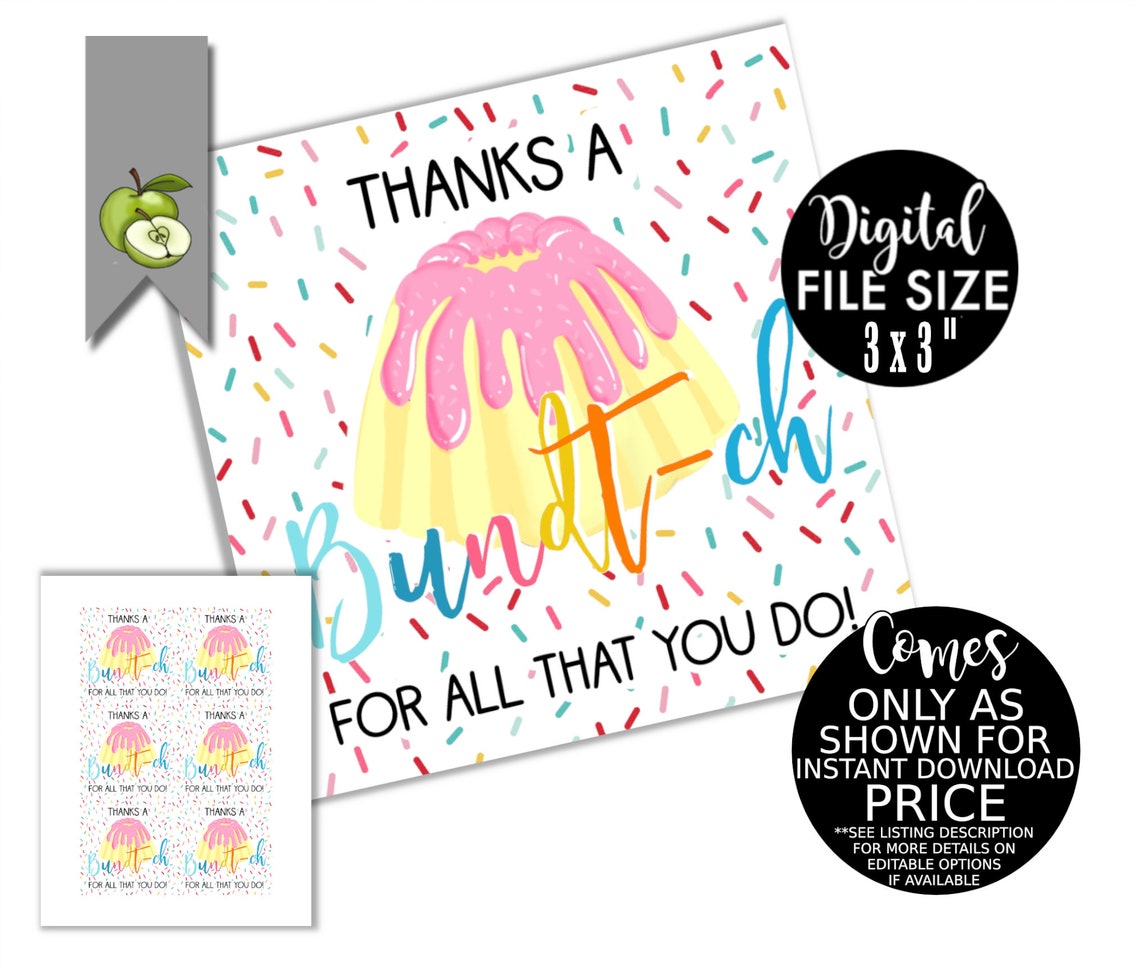 Thanks Bundt-ch for All That You Do Gift Tag Teacher Staff | Etsy