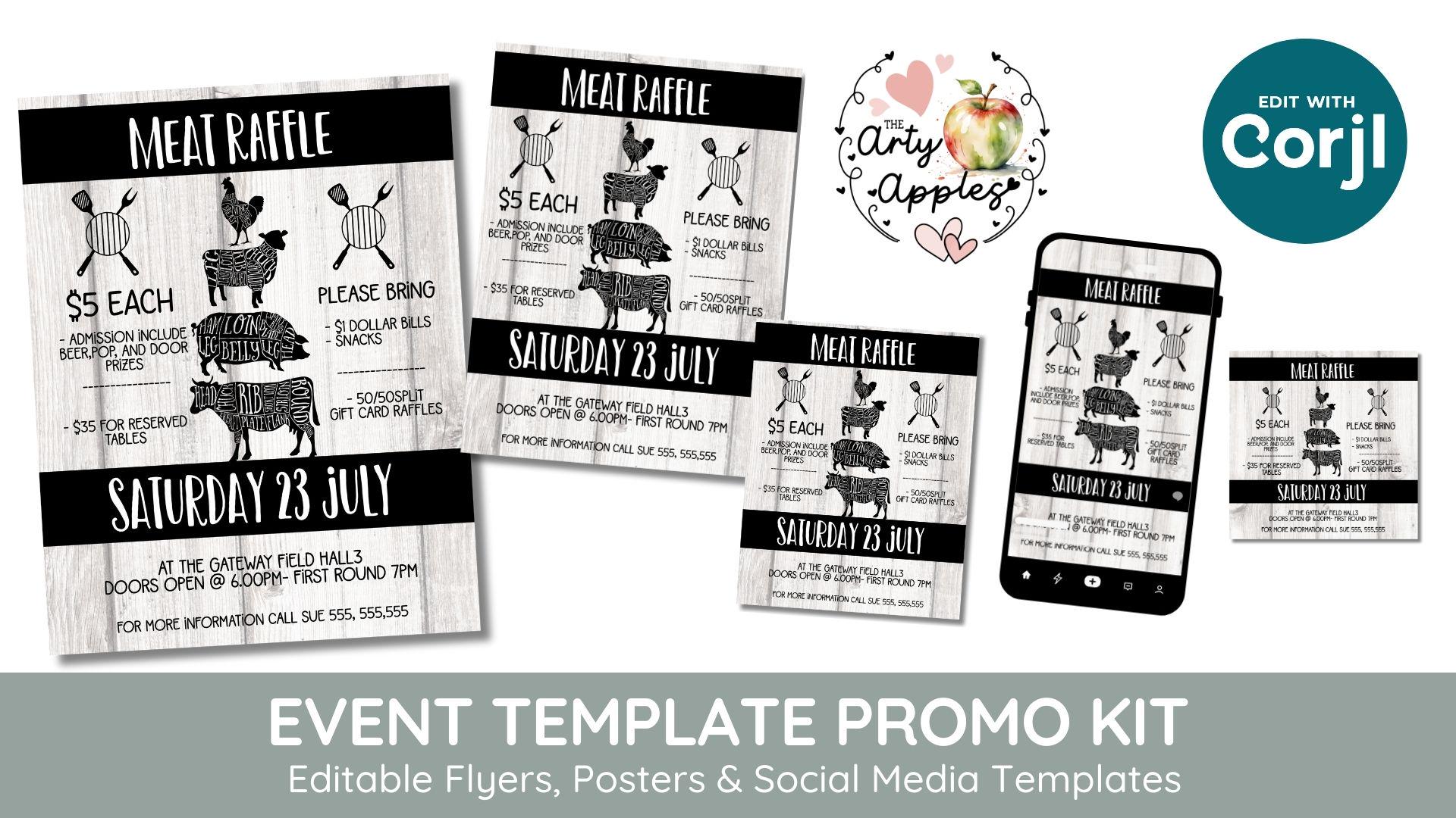 Meat Package Raffle Template Editable Raffle Fundraiser Flyer, Meat Event Flyer, Butcher Raffle ...