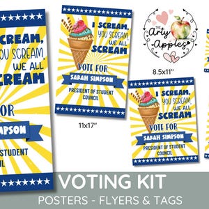 Editable election vote Ice-cream campaign poster, class voting flyer, take note class president, vice president, student election, Voting,