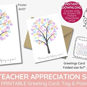 Etiqueta de regalo para la Semana de agradecimiento a los maestros, Árbol de huellas dactilares personalizado para la jubilación, Tarjeta de agradecimiento por ayudarnos a crecer, Imprimible DIY, Navidad familiar