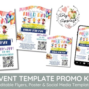 Flyer modifiable de la journée scolaire, affiche d&#39;événement de fête de collecte de fonds pour le carnaval d&#39;avantage familial d&#39;école imprimable Invitation PTO PTA téléchargement immédiat