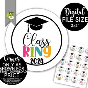 teacher Class Ring 2024 tag, Favors, class, topper, label, printable, exam, classroom favors students, 2x2" printable  Instant Download