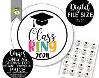 teacher Class Ring 2024 tag, Favors, class, topper, label, printable, exam, classroom favors students, 2x2" printable  Instant Download