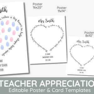 editable fingerprint heart, class gift, Teacher Gifts, Teacher Appreciation Gift, End of Year Teacher Gift, Printable, Thumbprint, Thank
