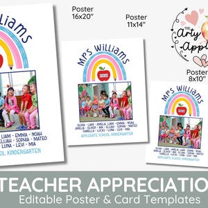 Cadeau personnalisé de remerciement pour enseignant : affiche et carte photo arc-en-ciel avec photo de classe | Merci enseignant personnalisé
