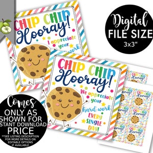 chip chip hooray! gift tag, teacher Appreciation Week, Volunteer Nurse Healthcare School Staff, class celebration test SATS summer Printable