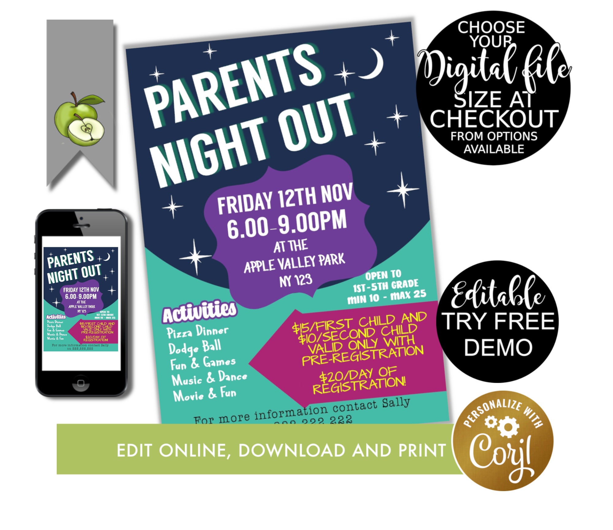 editable Parents Night out poster, PTO PTA Parents evening Template, invite  event poster, Printable meeting, digital download, school event With Parent Flyer Templates