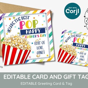 editable Fathers Day Popcorn gift Tag and card, pop happy Fathers Day Handout, Church Fathers Day Gift Printable, Dad Gift From Kids, corjl