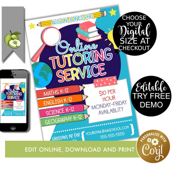 tutoring small business flyer, Online (this is editble)tutor for homeschooling, social isolation tutor, math, science, geography, elementary