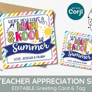 Bearbeitbar Hope you have a krazy & kool Sommer!, verrückte Klasse Geschenkanhänger und Karte, auf Wiedersehen Klasse, Ende der Schule, druckbare Abschlussfeier