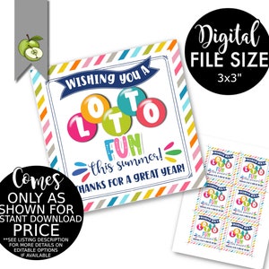 Printable Lottery Ticket Thank You Gift Tag, Wishing You a Lotto Fun This Summer, Teacher ...
