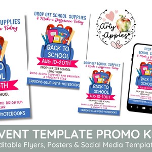 Editable back to School Supply Drive Flyer editable, Printable PTA PTO Flyer, School supplies Fundraiser Poster, school theme printable