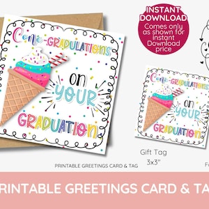 Etiqueta de regalo de felicitación de helado por tu graduación, etiqueta de regalo para el examen SAT, imprimible, descarga instantánea, positiva, motivar, estudiante