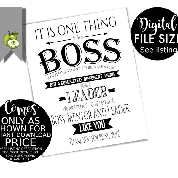 Boss appreciation day Boss week, boss award, boss, mentor, leader, boss certificate, printable, retirement leaving gift, INSTANT DOWNLOAD