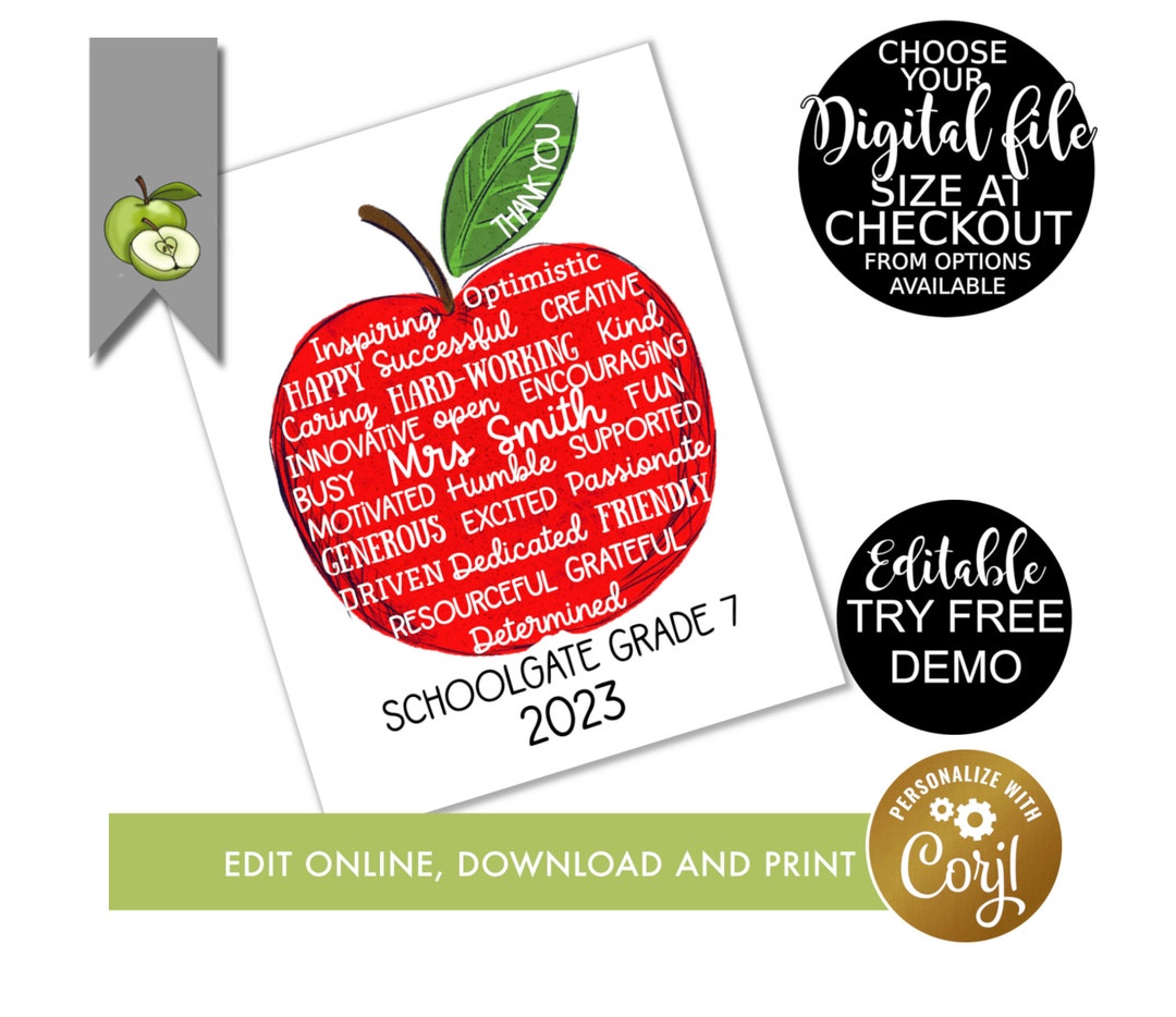 Editable Personalised Teacher Appreciation Week, Apple for TEACHER