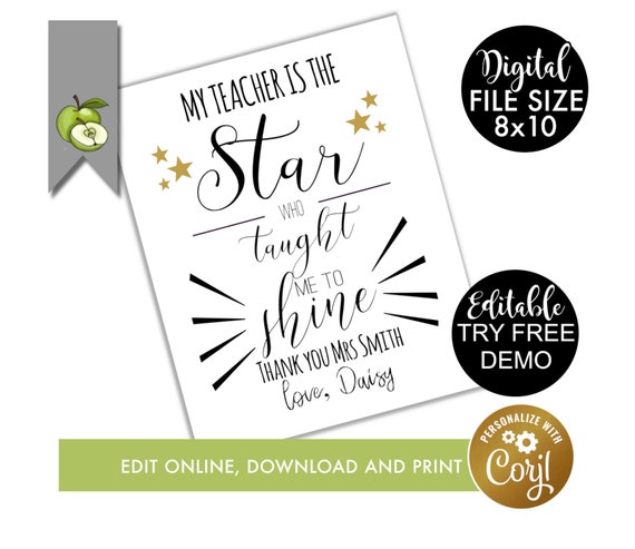 Teacher Appreciation Star Template Custom Best Teacher - Etsy