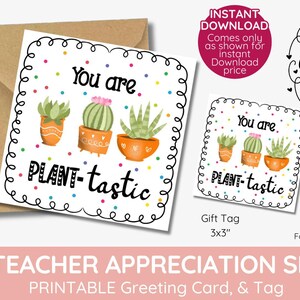 etiqueta de presente de planta, você é uma planta fantástica, semana fantástica de valorização do professor, semente, bulbo, buquê de flores para impressão do professor, download instantâneo.
