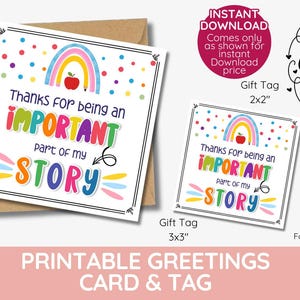 Thanks for Being an Important Part of My Story Printable Card | Teacher, Mentor, or Friend Appreciation | Instant Download