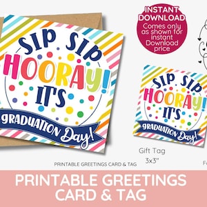 Sip Sip Hooray it's my birthday druckbare Geschenk Geschenkanhänger, kohlensäurehaltige Getränke Saftbox, Seifenblasen, Schulfreundgeschenk, Dose Cola, Regenbogenfarbe