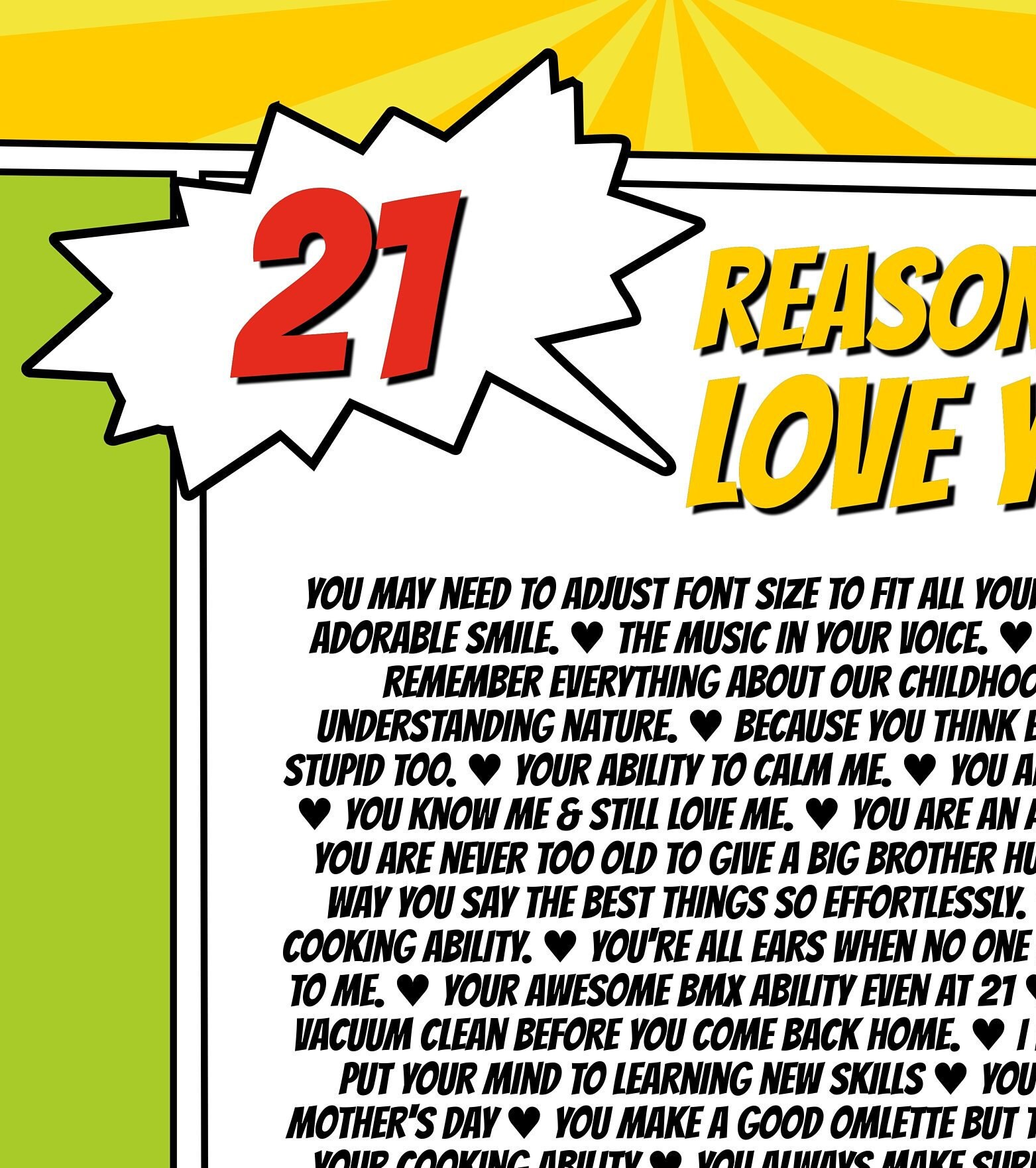 Editable 40 Reasons Why We Love
