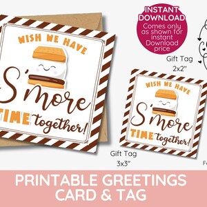 Wish We Had S'More Time Together" afdrukbare kaart | Leuke bedankkaart met woordspeling bij kampvuur | Eindejaars-, vriendschaps- of collegacadeau