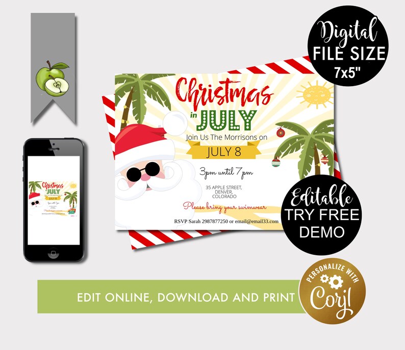 christmas in july party invitation calling beach lovers beach christmas party invite beach theme party gift exchange invite printable christmas in july invitations free