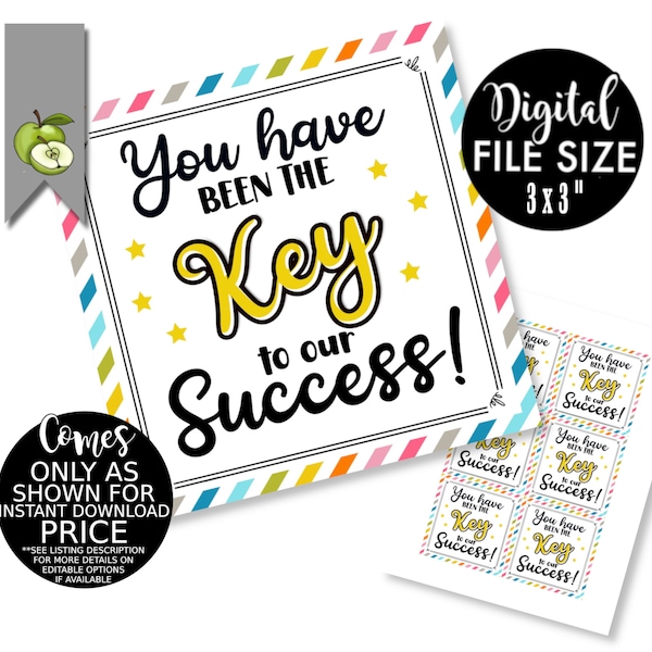 You have been the key to our success!, Key ring gift tag, Teacher Appreciation, digital, key chain, key gift tags, Printable
