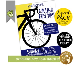 CYCLING fundraiser poster, Editable, Fundraiser bike race Template, cycle theme, Tournament Race event poster, Printable poster or flyer