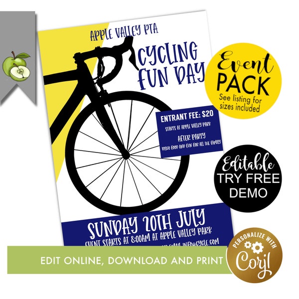 CYCLING fundraiser poster, Editable, Fundraiser bike race Template, cycle theme, Tournament Race event poster, Printable poster or flyer