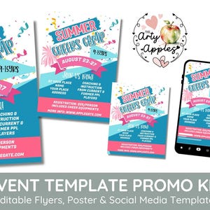 Editable Cheer summer camp Flyer Template, spring break camp, summer cheerleader, digital download festival event, PTO, church Fundraiser