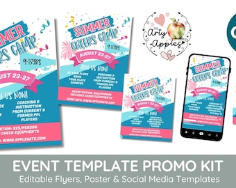 Editable Cheer summer camp Flyer Template, spring break camp, summer cheerleader, digital download festival event, PTO, church Fundraiser