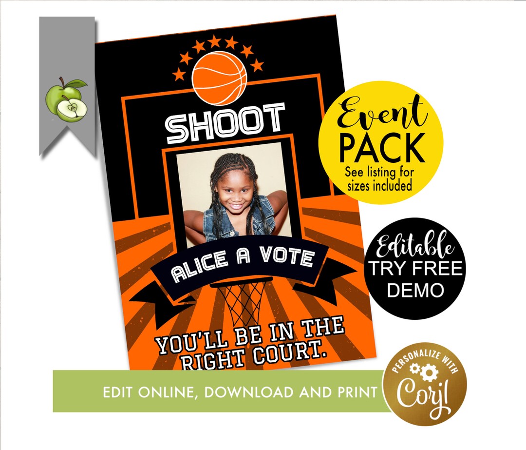 Editable Election Basketball Campaign Poster, Class Voting Flyer, Class