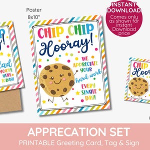 chip chip hooray agradecemos seu trabalho duro placa de biscoito, etiqueta e cartão, almoço de professor, piquenique de fim de ano letivo, formatura Parabéns
