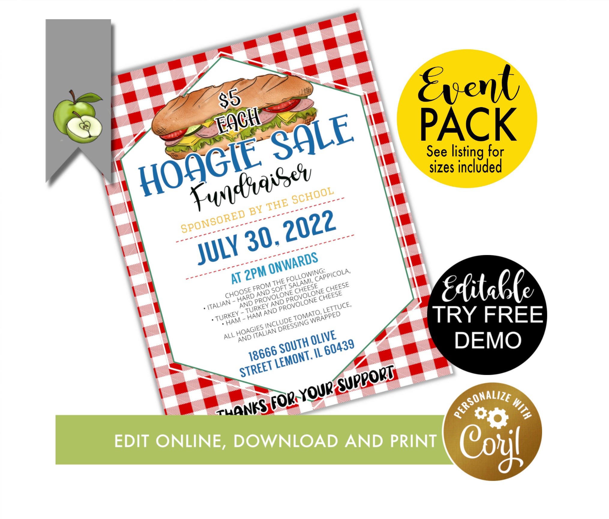 Editable Hoagie Sale Fundraising Flyer Social Media picture