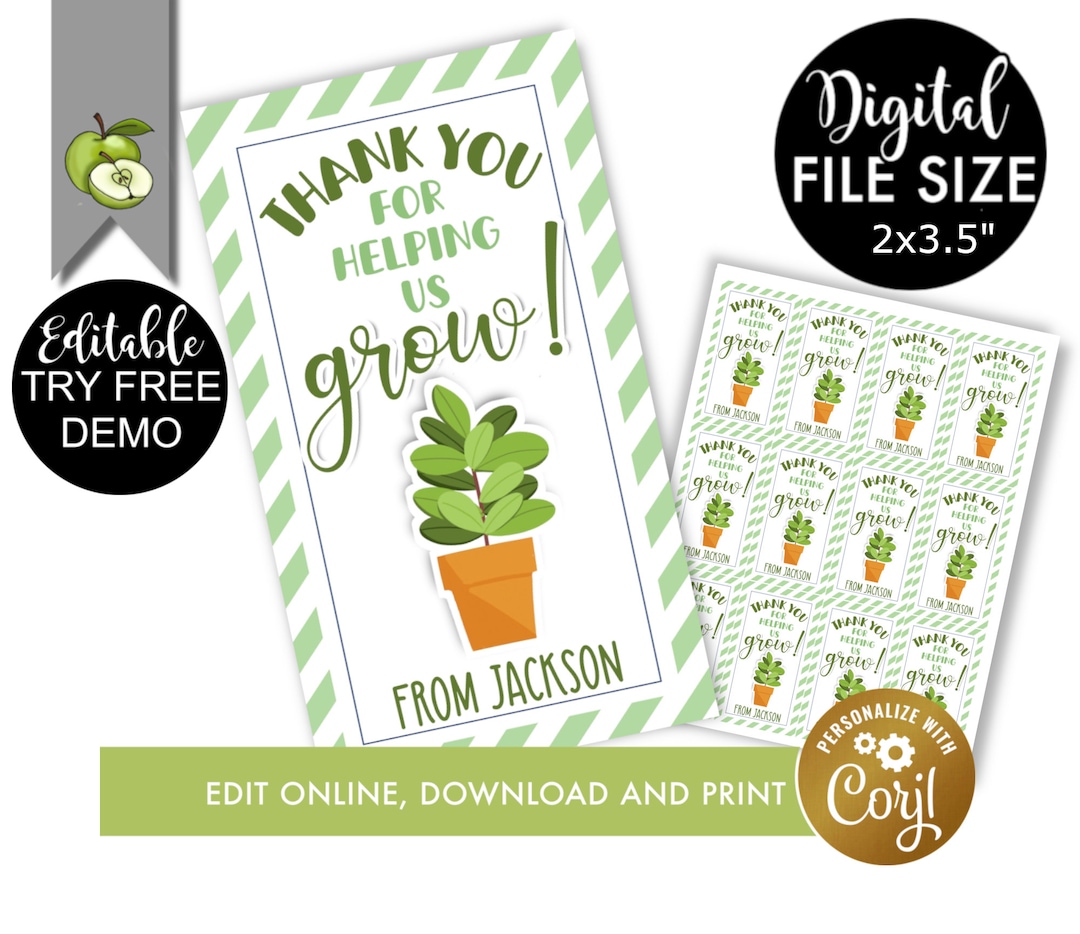 Editable Teacher Appreciation Plant Gift Tag, Teacher Appreciation