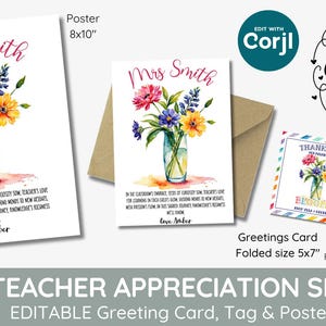 Editable watercolor floral Teacher Appreciation Gift, Thank You for Helping Us Grow, DIY Gift, Keepsake for Students, End of the school Year