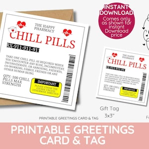 Étiquette Chill Pills pour infirmière : carte et étiquette-cadeau de retraite drôle - décoration imprimable, cadeau d'appréciation du bâillon, enseignant merci PTO, cadeau