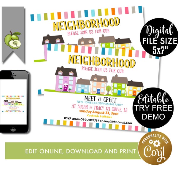 Editable Meet and greet flyer Template, New Neighbor block party event, digital download new to Neighborhood, Open House Invite printable