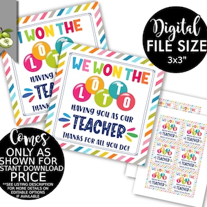 I won the Lotto having you as my teacher, lotto teacher gift tags, printable, end of year tag, best teacher tag, Jackpot, INSTANT DOWNLOAD
