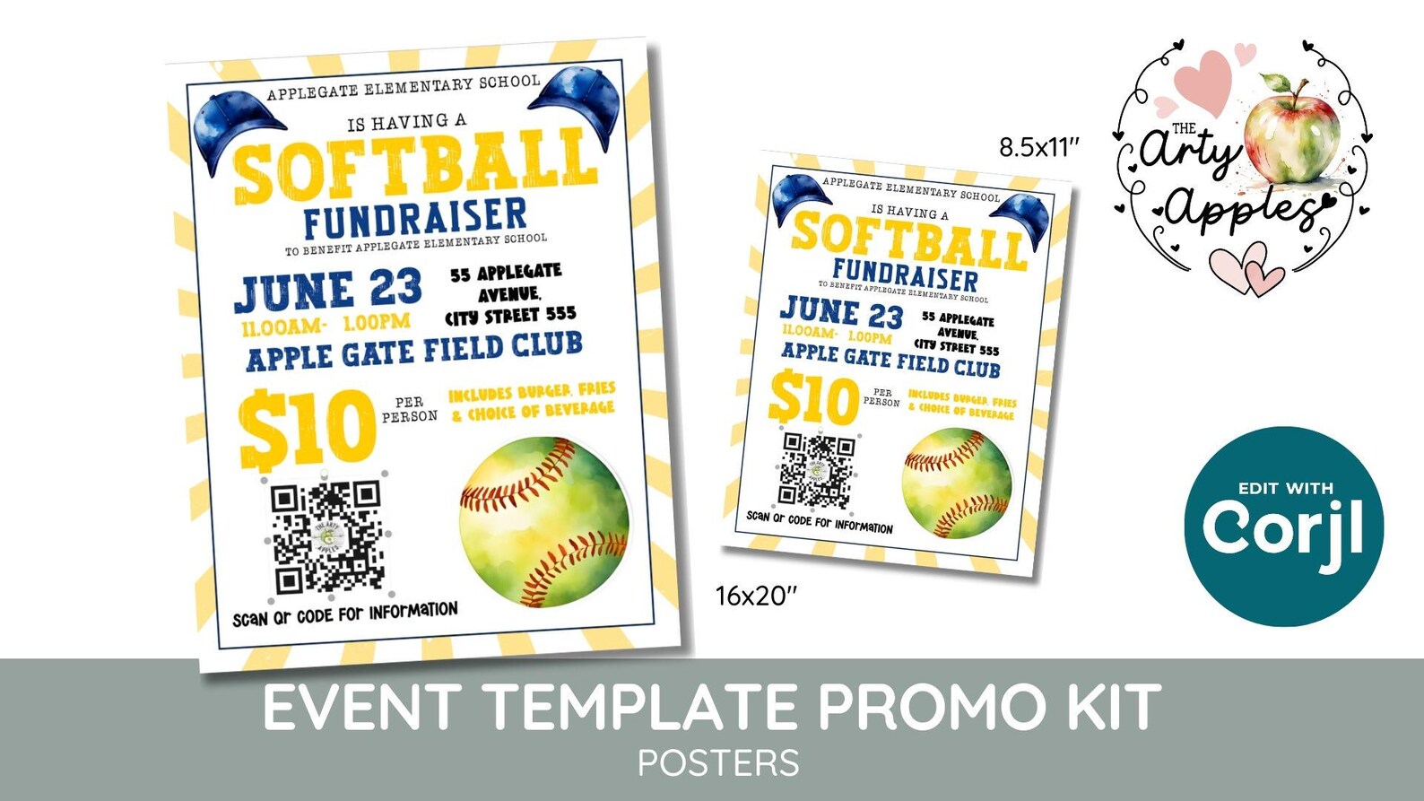 Editable Softball Fundraiser Flyer Editable Template Add QR Code for ...