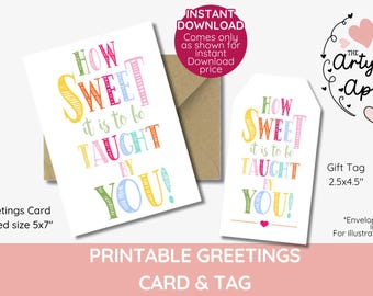 how sweet it is to be taught by you, Valentine&#39;s Day Favor Tags and card, hamper, cookie, cake INSTANT DOWNLOAD, end of year tag, printable,
