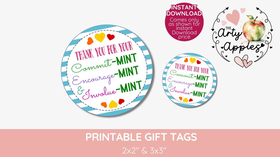 Thank You for Your Commitment Gift Tag, Boss Mint Gift Tag, Volunteer ...