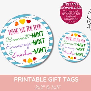 Thank you for your Commitment gift tag, Boss mint gift tag, Volunteer mint gift, mint favors, gratitude, Printable, mint gift tags from boss