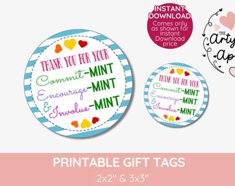 Thank you for your Commitment gift tag, Boss mint gift tag, Volunteer mint gift, mint favors, gratitude, Printable, mint gift tags from boss