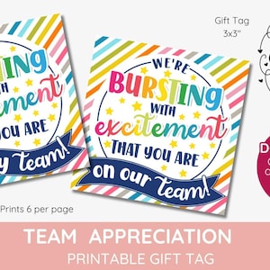 Bursting with excitement that you are on our team printable gift tag, star baseball, football, basketball, Both included, INSTANT DOWNLOAD